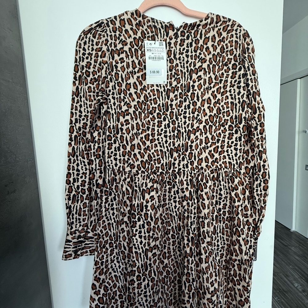 Zara Leopard Print Long Sleeve Dress - Picture 4 of 5
